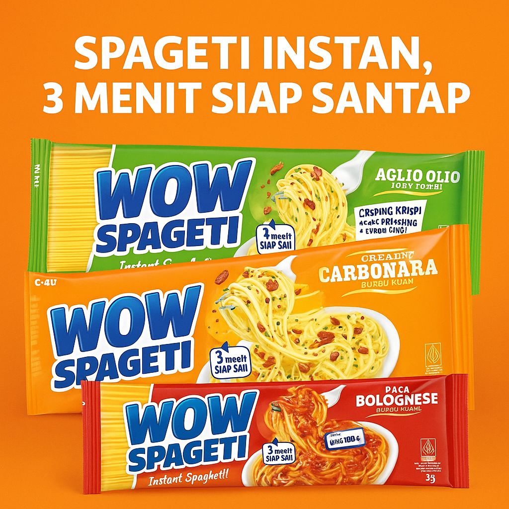 

Mie SPAGETI WOW Instan | Rasa Bolognese/Carbonara/Aglio Olio – Praktis & Lezat!