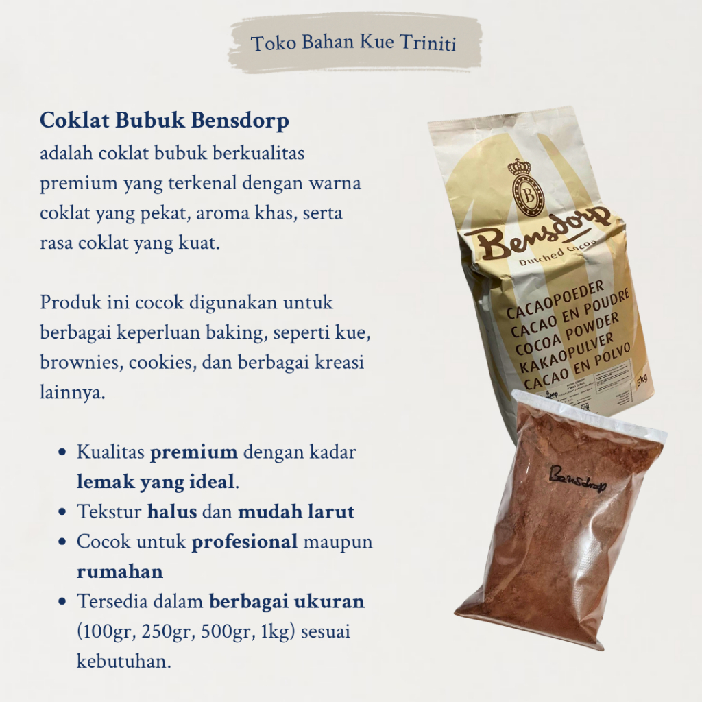 

Coklat Bubuk Bensdorp (Import Eropa/Europe) 5kg / Coklat Bubuk Bensdrop