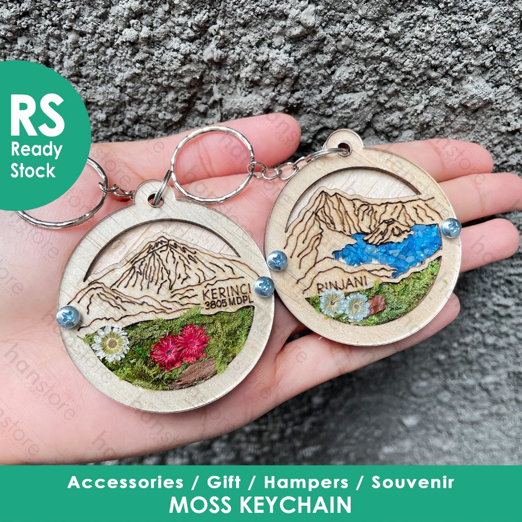 RS MOSS KEYCHAIN / Mountain / Gunung / Lumut / Gantungan Kunci Kayu & bunga oleh oleh Wisata Rinjani