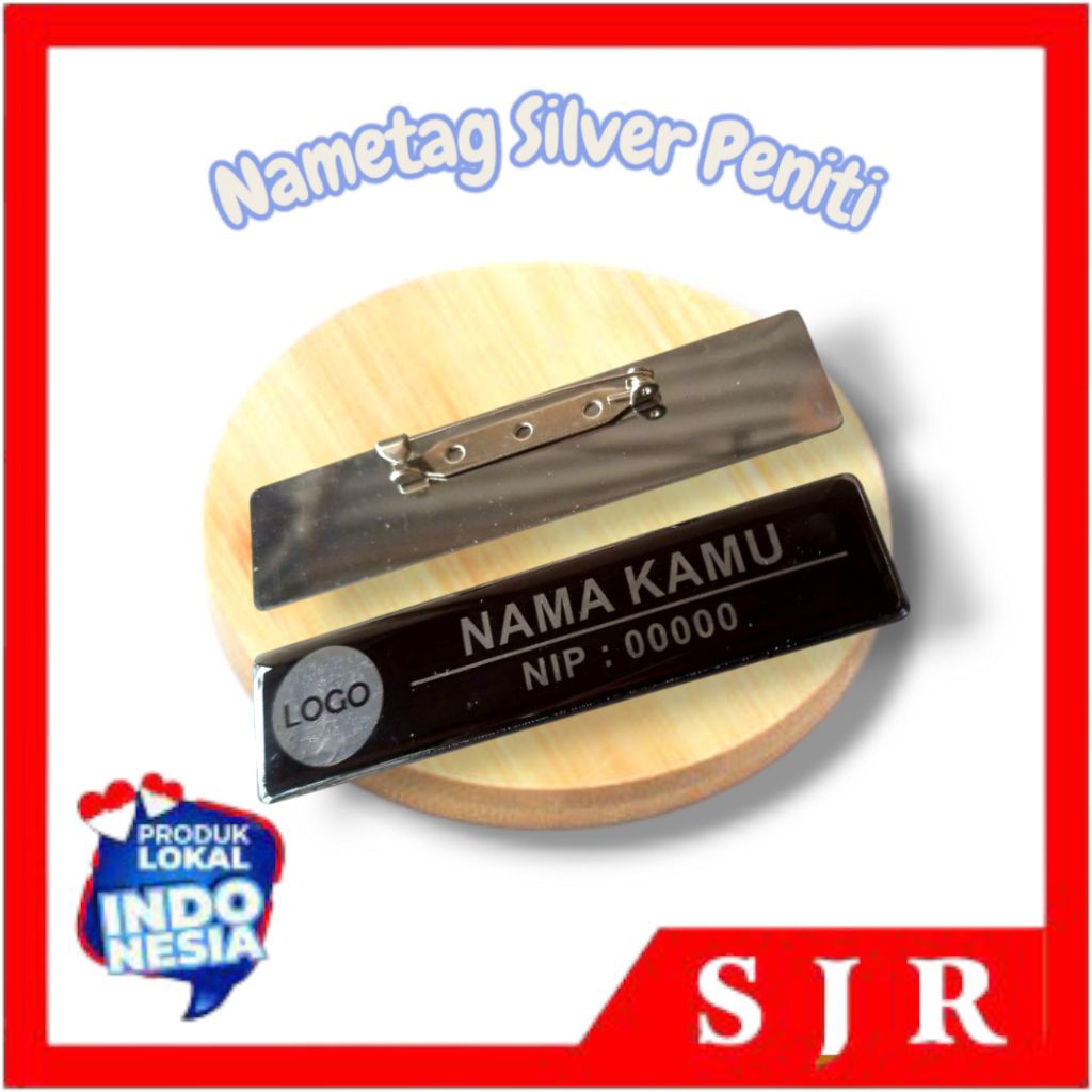 

Nametag / Papan Nama Dada / Nama Dada / Nametag Silver Peniti Magnet