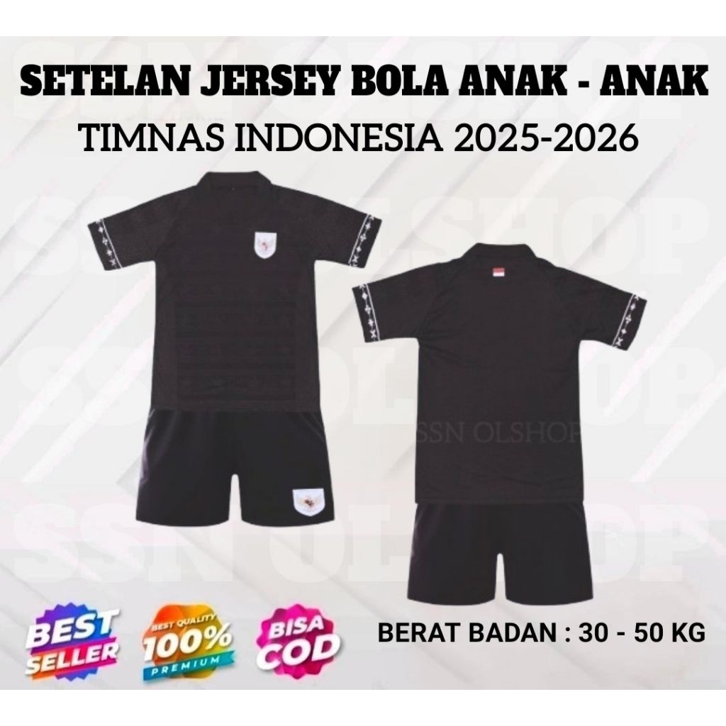Setelan Baju Bola Anak - Anak Timnas indonesia Kiper Terbaru 2025 (Hitam) Jersey  Bola Anak - Anak T