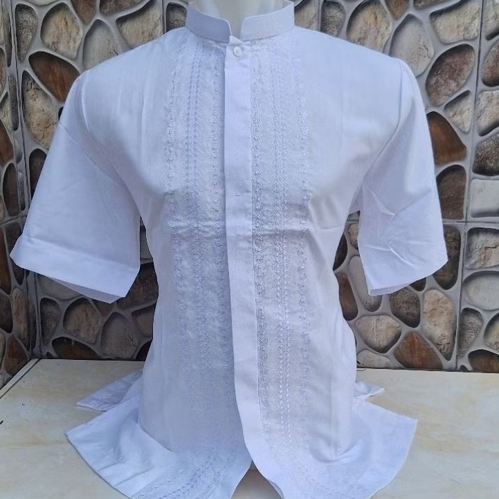 PUTIH BERSIH Koko Al Lutfi Bordir Depan Kerah Shanghai Pria