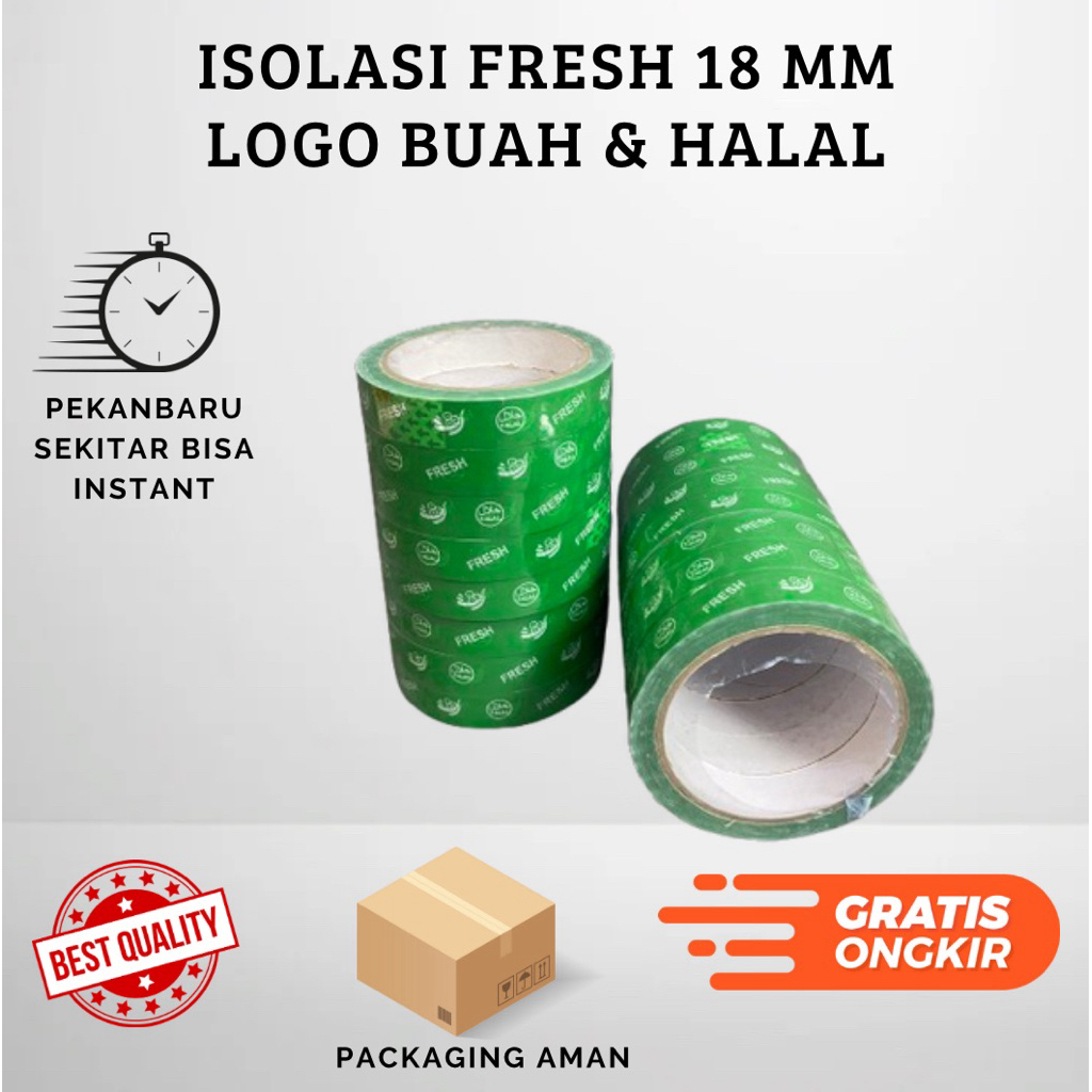 

ISOLASI BUAH DAN SAYUR 18 MM / ISOLASI FRESH 18 MM TULISAN HALAL DAN LOGO BUAH TERMURA TERLARIS
