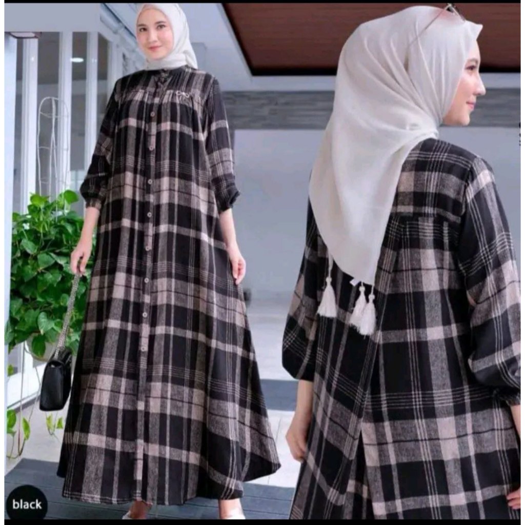 Gamis Gauri Motif Kotak Bahan Rayon Diamond Adem Halus Tebal