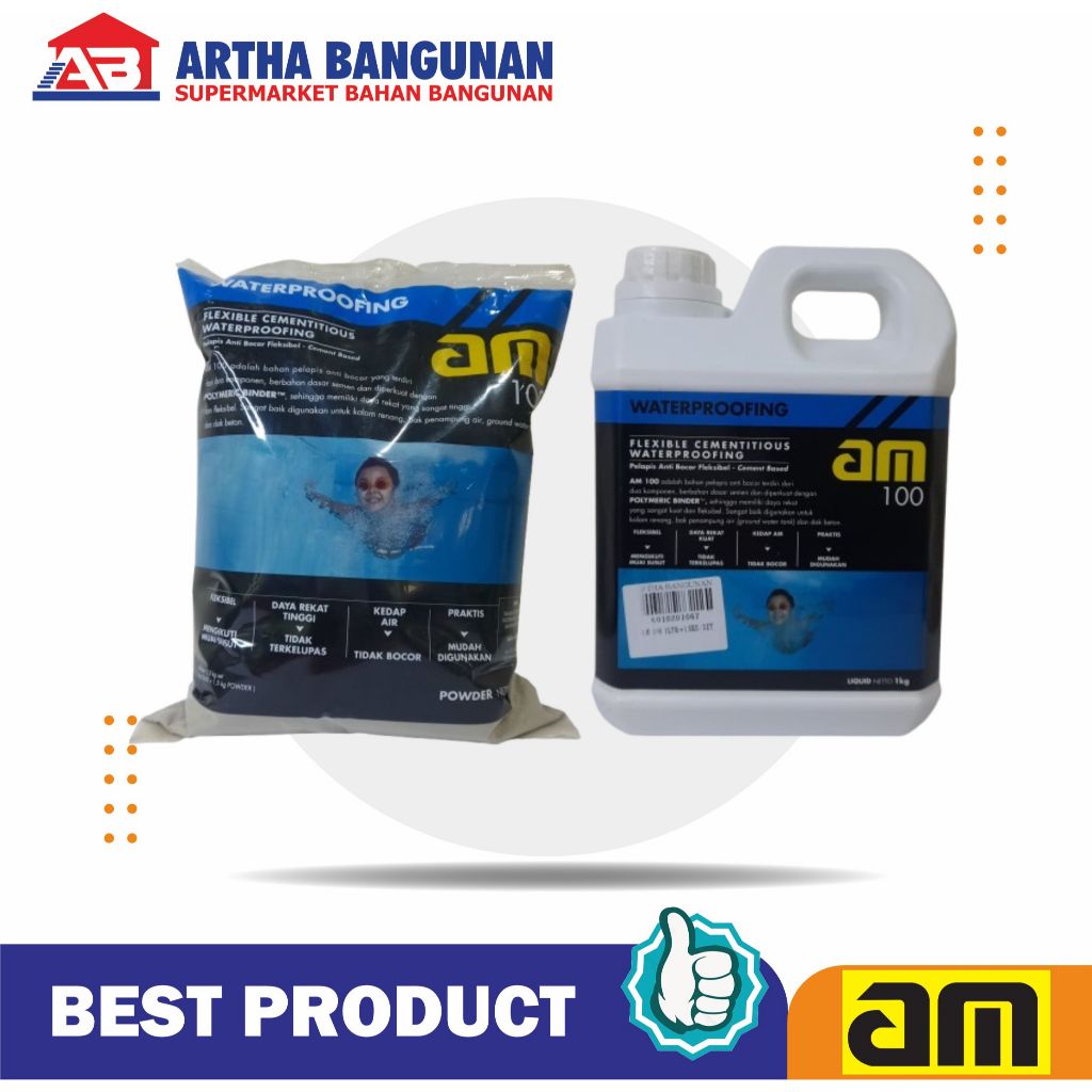 AM 100 WATERPROOF PELAPIS ANTI BOCOR LIQUID 1kg+POWDER 1.5kg