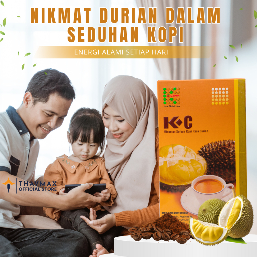 

K - Coffee Durian | Kopi Durian K Link | K - C Minuman Serbuk Kopi Rasa Durian | 1 Box isi 6 x 25 g sachet