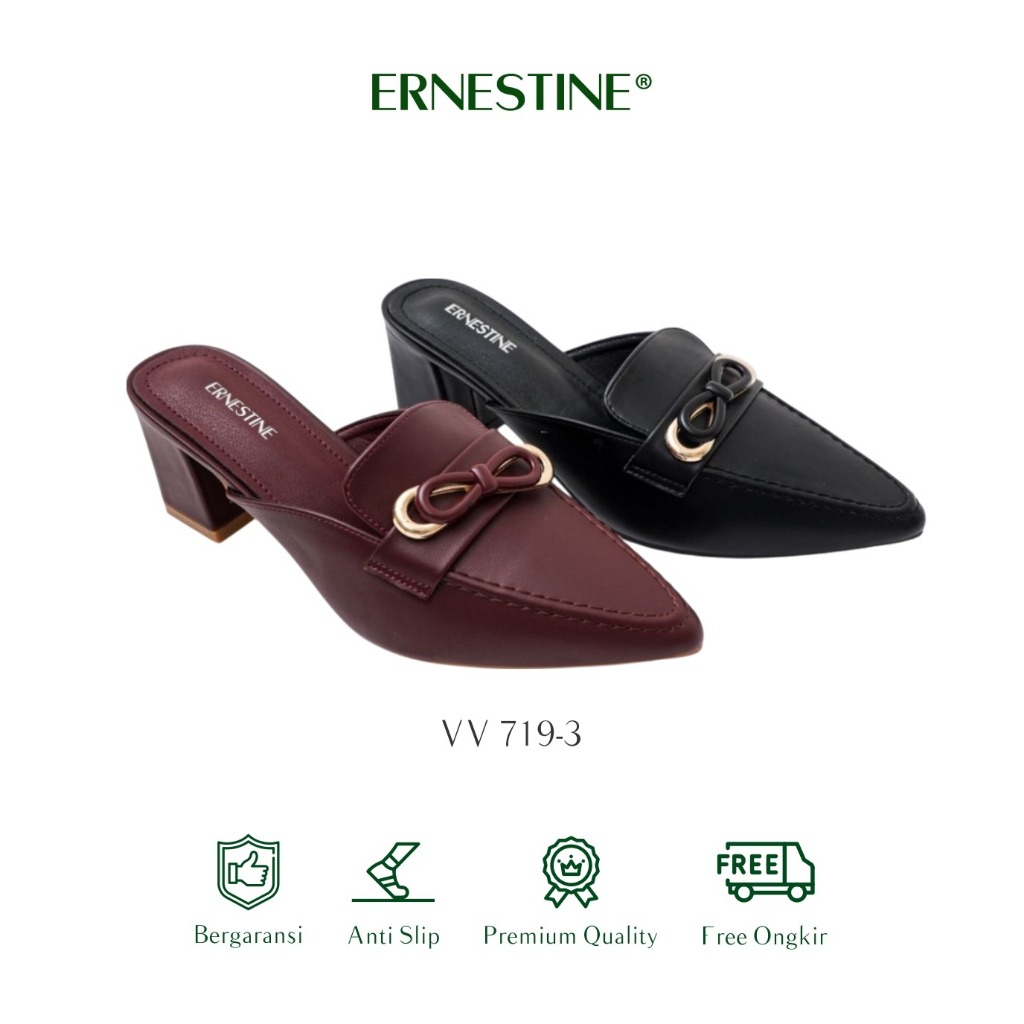 [BUY 1 GET 1 FREE] Ernestine Sandal Mules Heels Wanita Hak 6 cm Type VV 719-3
