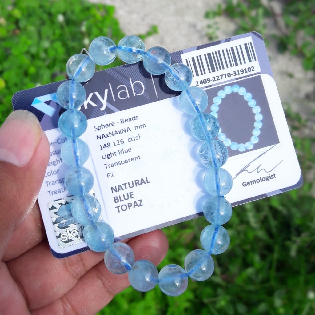 Gelang Permata Batu Blue Topaz With Sertifikat Memo Bracellet Gems Original Garansi Asli