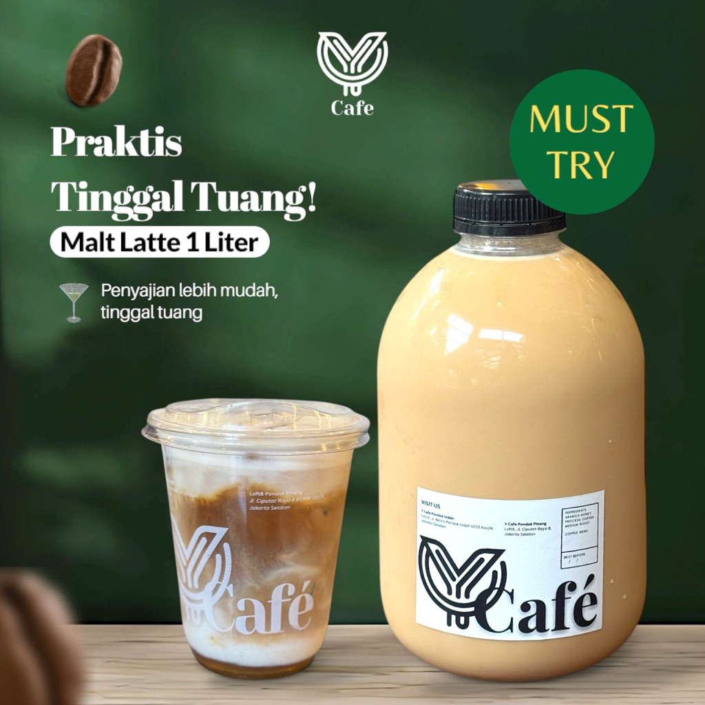 

Cafe Malt Latte 1 Liter - Minuman Kemasan Kopi Susu Malt Latte / Cafe Latte - Kopi Kemasan Botol Praktis Ready To Drink by Y Cafe