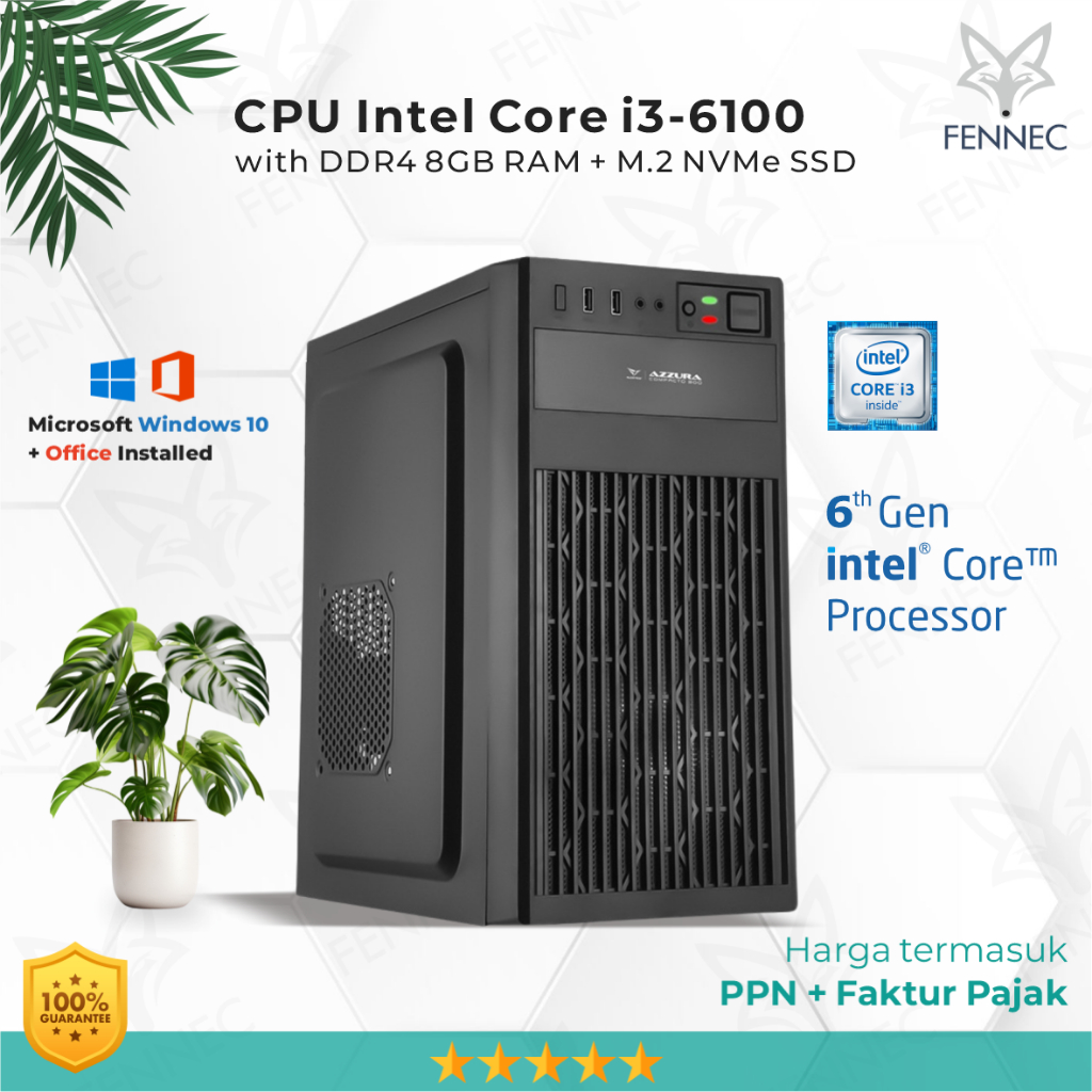 CPU PC Komputer Intel Core i3-6100 Gen-6 RAM 8GB SSD Rakitan Office