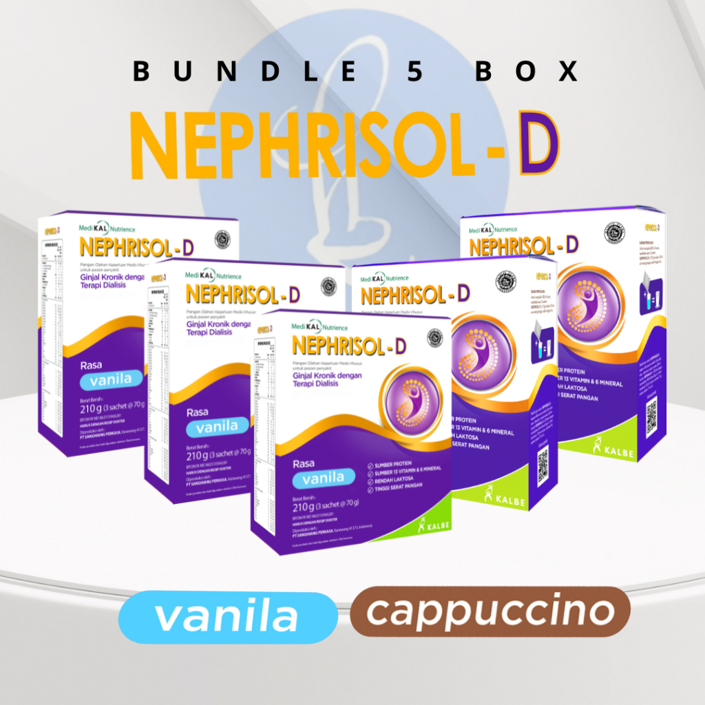 

Bundle 5 Box NEPHRISOL-D – Nutrisi Medis untuk Pasien Dialisis, Rasa Vanila & Cappuccino