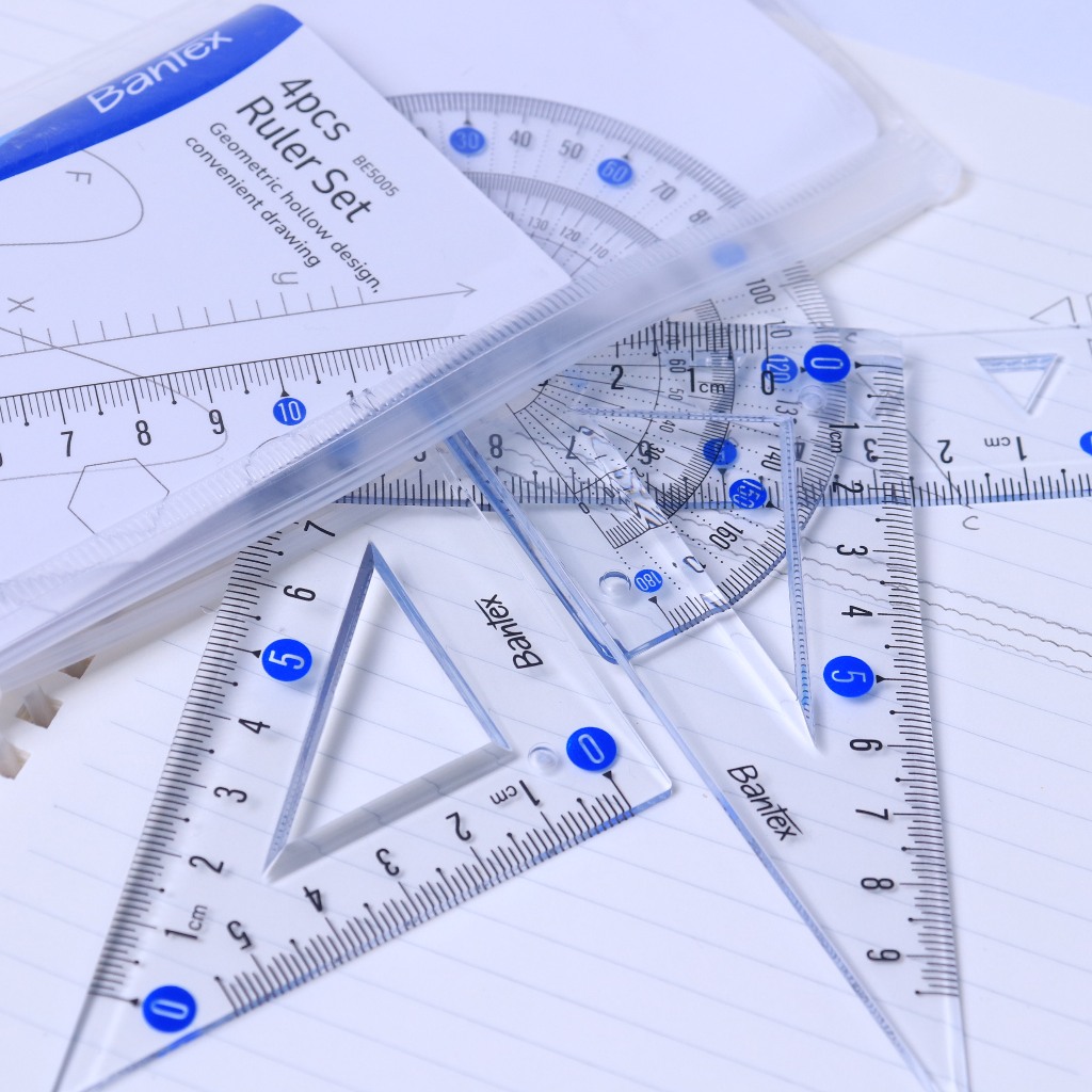 

[Stationery Spectrum] Bantex Penggaris Matematika / Ruler Set 4 Pcs Elastis Tahan Lama BE5005
