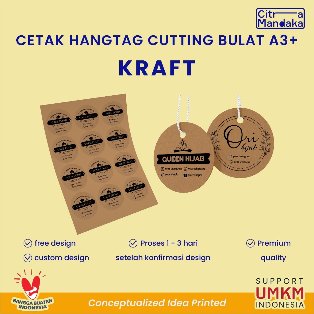 

Hang Tag Bulat Custom Kraft Paper A3 Bulat Free Design | Tag Baju Label Custom | Hang Tag Baju | Tag Label Hampers