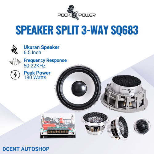 Speaker Split 3-Way Mobil ROCKPOWER SQ683 - 6.5 Inch - 3-Way Component Speaker - Audio Mobil - 100% 