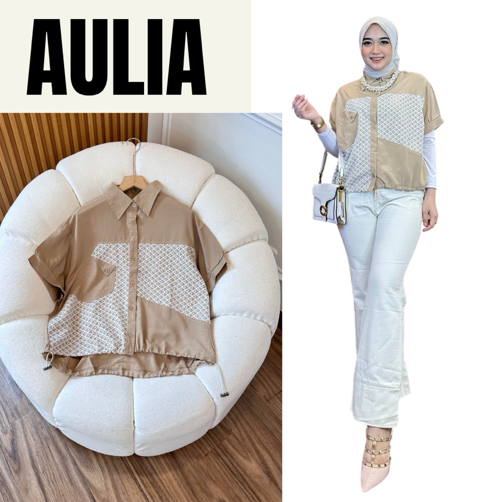 Kemeja Aulia atasan wanita polos tencel kombinasi brukatTencel  Premium kombinasi brukatBusui Friend
