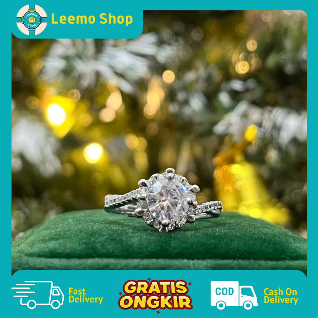 Moissanite Ring Wanita Sertifikat GRA Asli Model Adjustuble