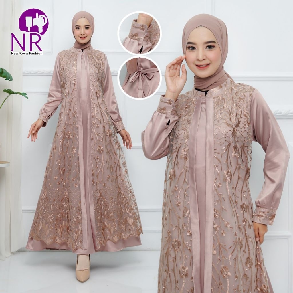 Gamis Brukat Rompi / Gamis Muslimah Kekinian / Gamis Pesta Bahan Brukat Tulle / Gamis Jumbo Bahan Ti