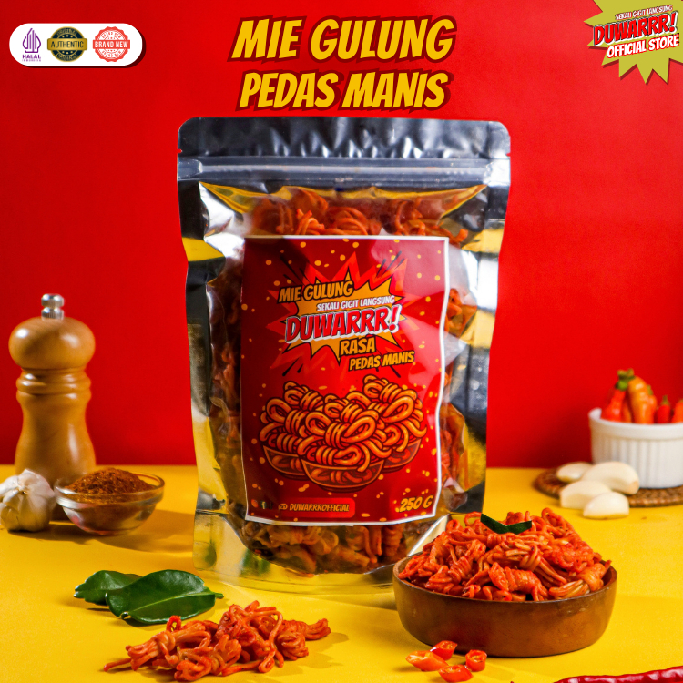 

DUWARRR! Mie Gulung Pedas Manis – Sekali Gigit Langsung DUWARRR! | Pedas Manis | 100g–1000g