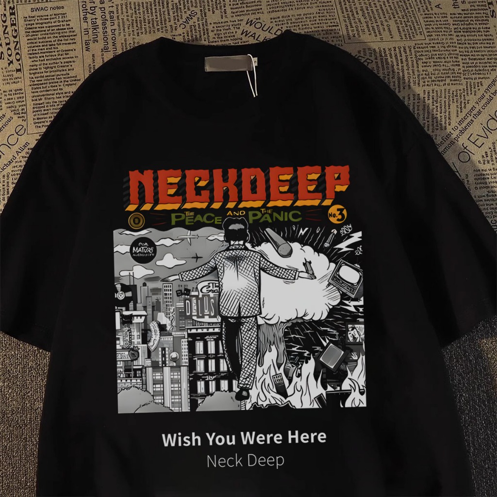 TINY Tshirt Oversize Baju Kaos Pria Distro Original 100% Tebal Neck Deep Wales Kepopuleran Band punk