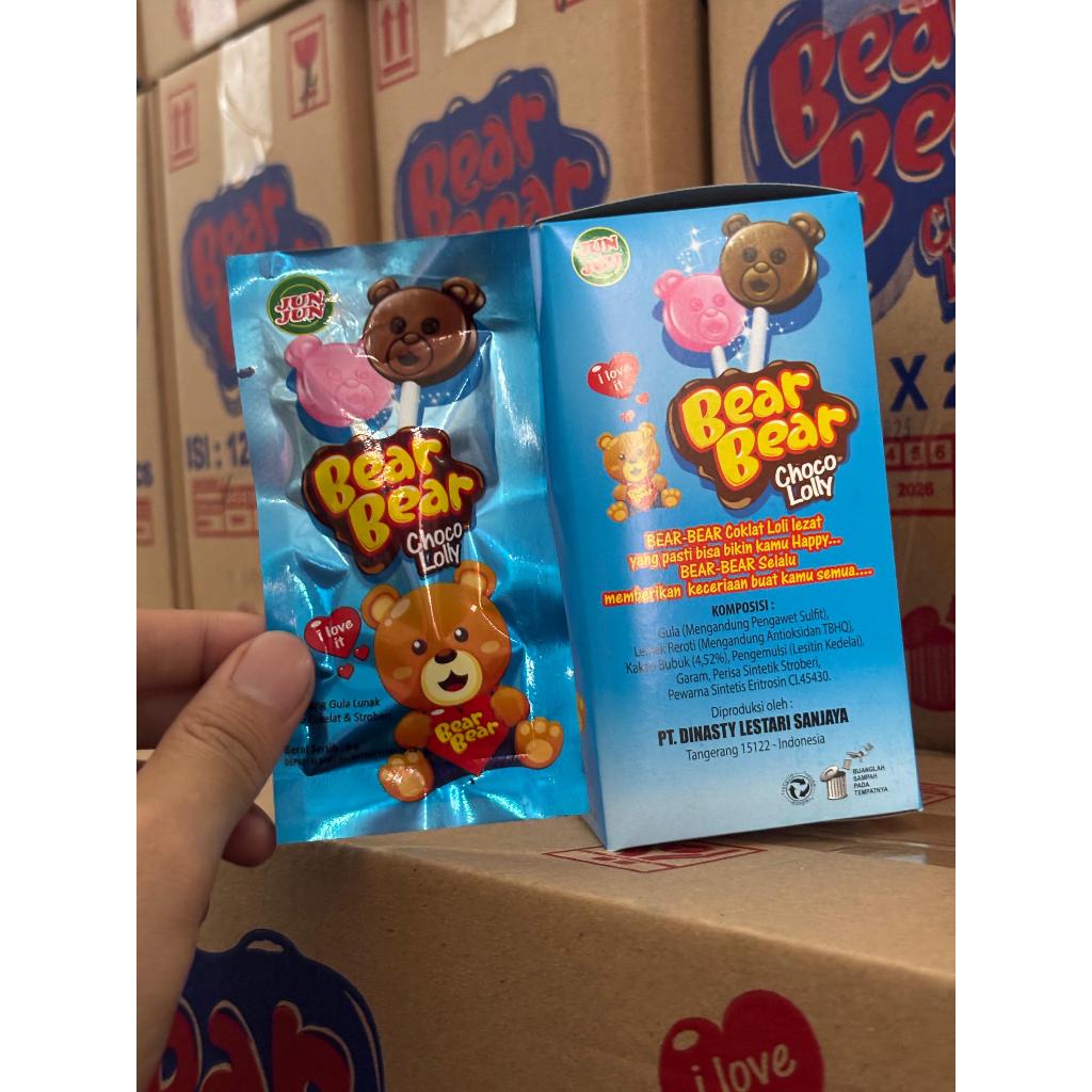 

BEAR BEAR CHOCO LOLY - SNACK COKLAT RASA COKLAT DAN STRAWBERRY 1 BOX ISI 240 PCS
