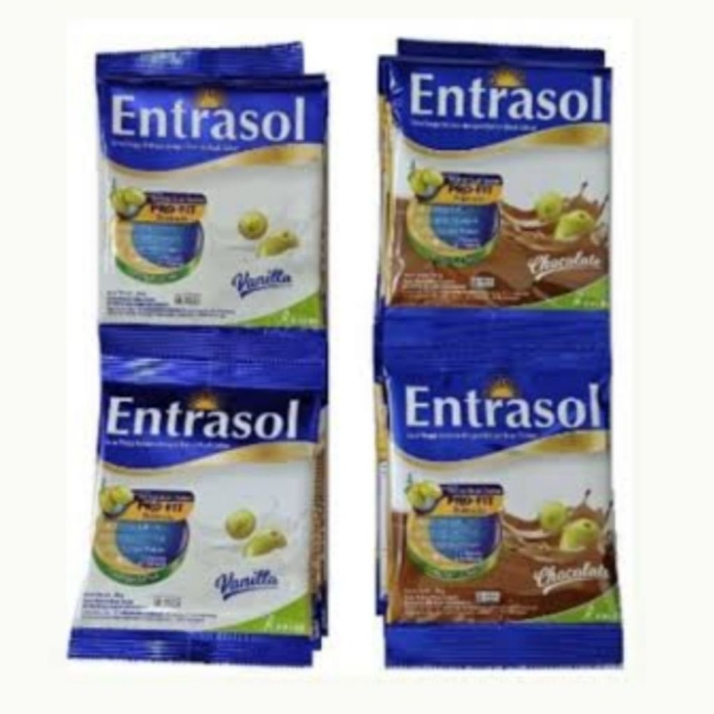 

Entrasol sachet 20 gr susu tinggi kalsium dengan ekstrak zaitun rasa vanila dan coklat paket 5 dan 10 sachet