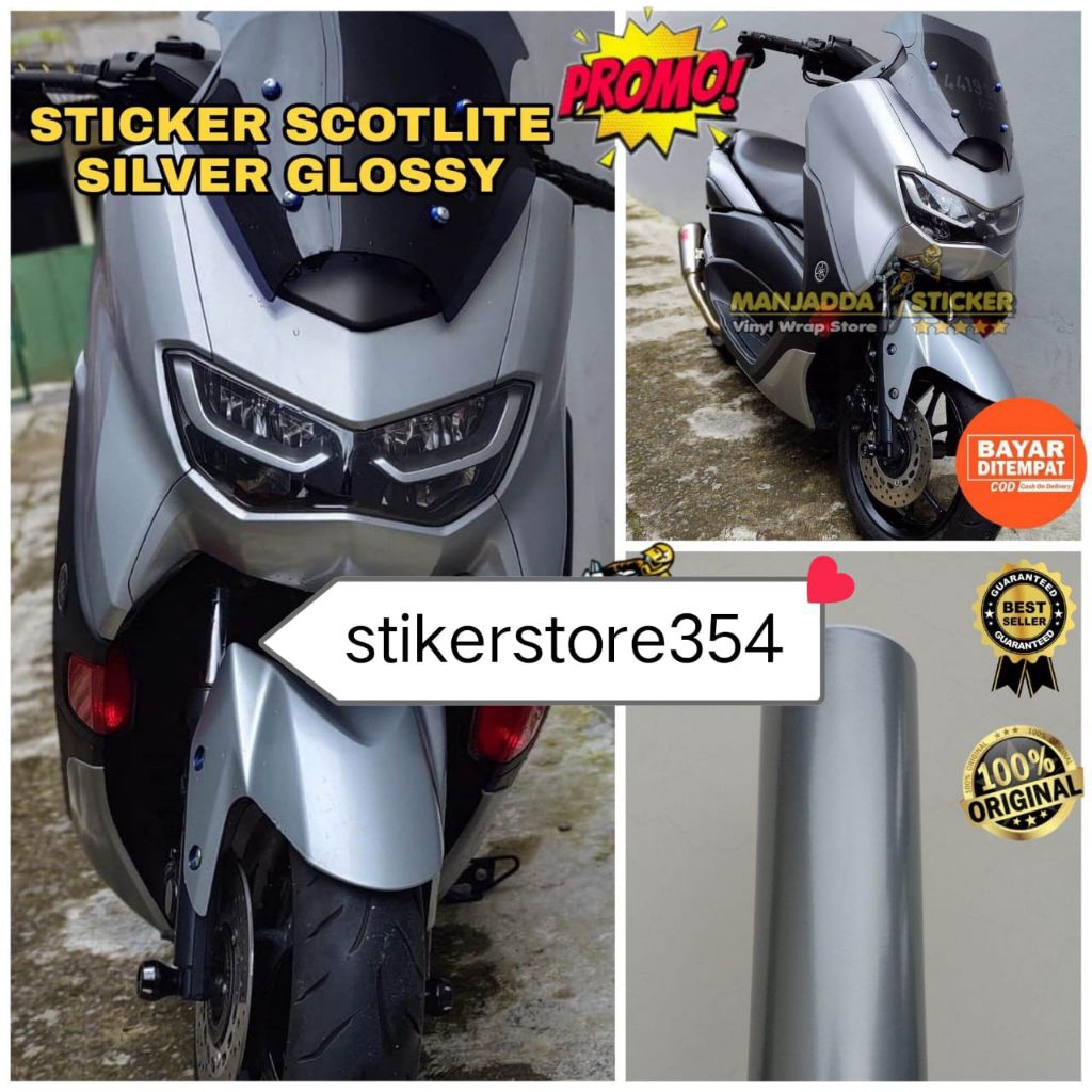 Sticker skotlet Silver glosy/silver grey glosy per meter, skotlet speda motor,mobil,kaca dll