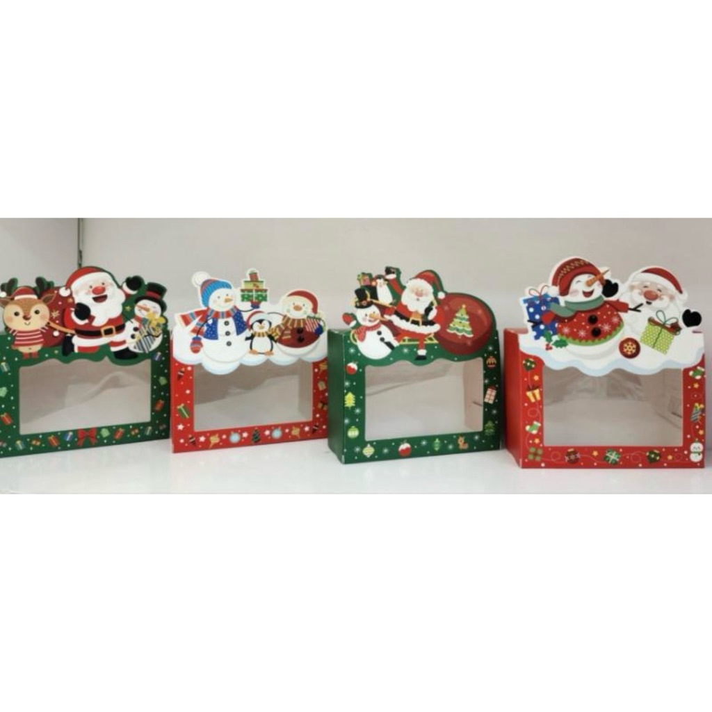 

Box Natal Small Cookies Candy Red Santa Friend And Green Snowman Natal Tali