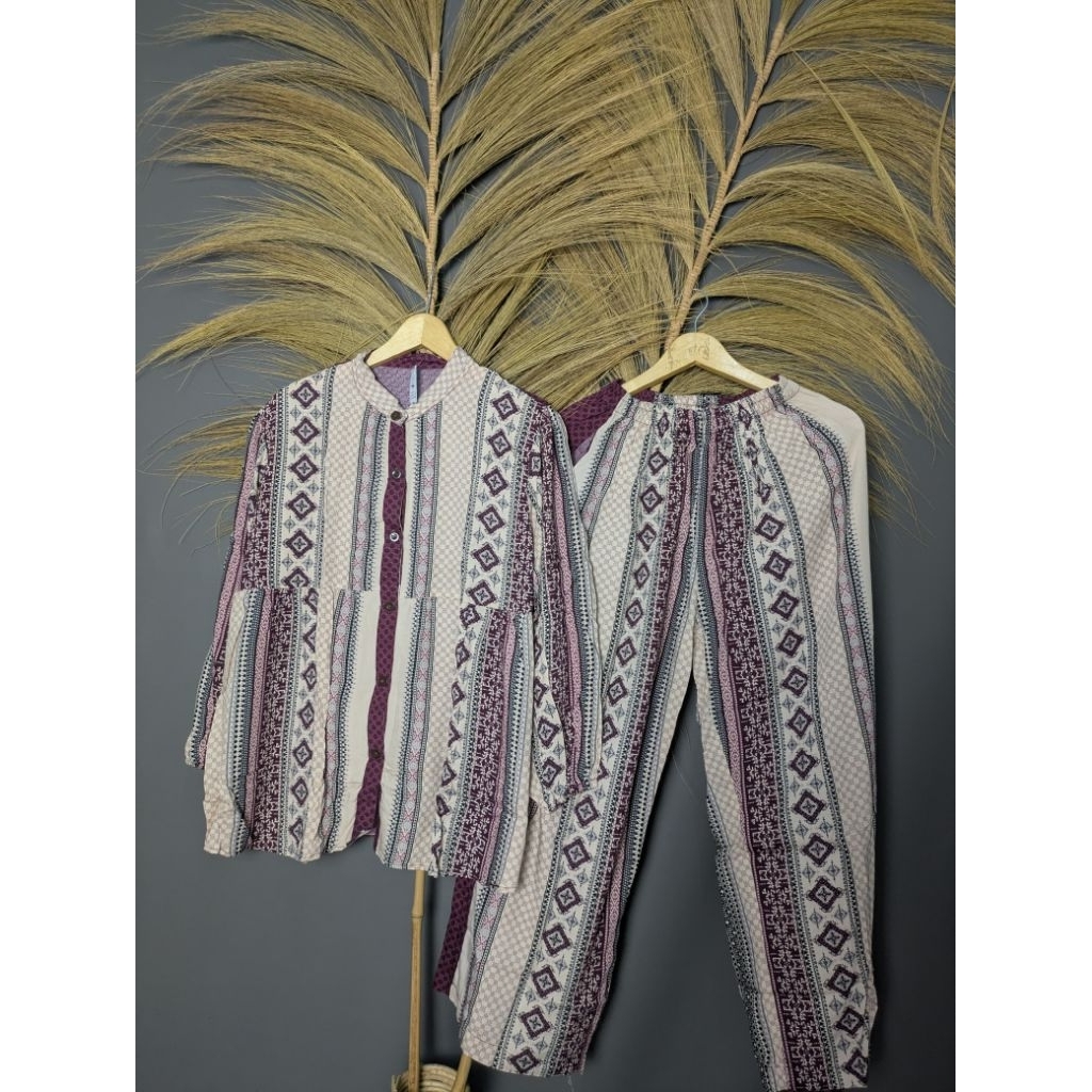 Setelan/one set/setelan celana kulot rayon premium busui tangan balon keikinian