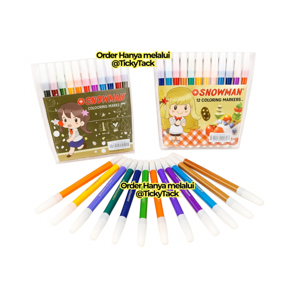 

062 Spidol Warna Warni 1 Set Isi 12 Warna Snowman PW-12A | Spidol Art Marker Warna Lengkap untuk Menggambar dan Mewarnai | Spidol Tahan Lama Tinta Pekat | Cocok untuk Sekolah Anak Kantor & Hobi Kreatif