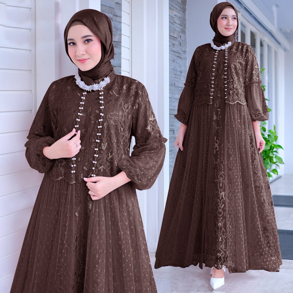 MAXI EFIKA M L XL XXL GAMIS PESTA GAMIS TILE MUTIARA GAMIS SERAGAMAN KONDANGAN