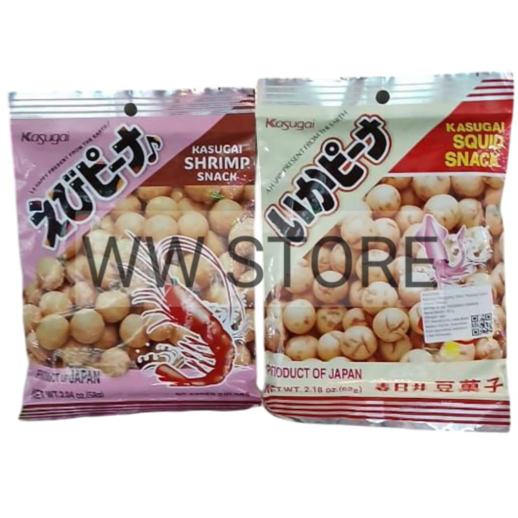 

Cemilan snek makanan ringan kacang panggang salut tepung udang cumi Jepang Japan KASUGAI Shrimp 58g Squid 62g Snack