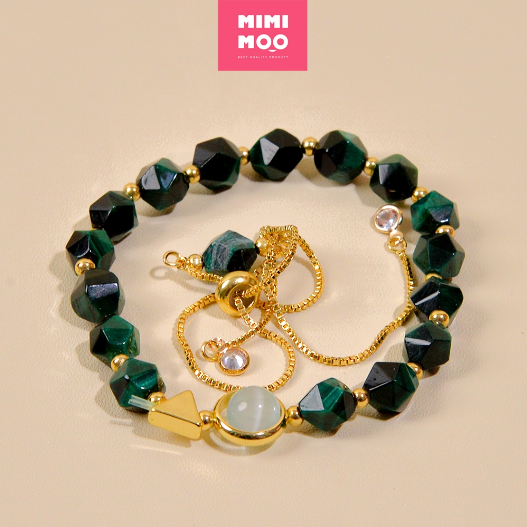 MIMIMOO Gelang Emas Wanita Manik-Manik Permata Hijau