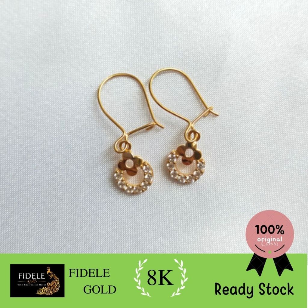 Anting Desi Model Cantik Emas Asli 375 bunga permata