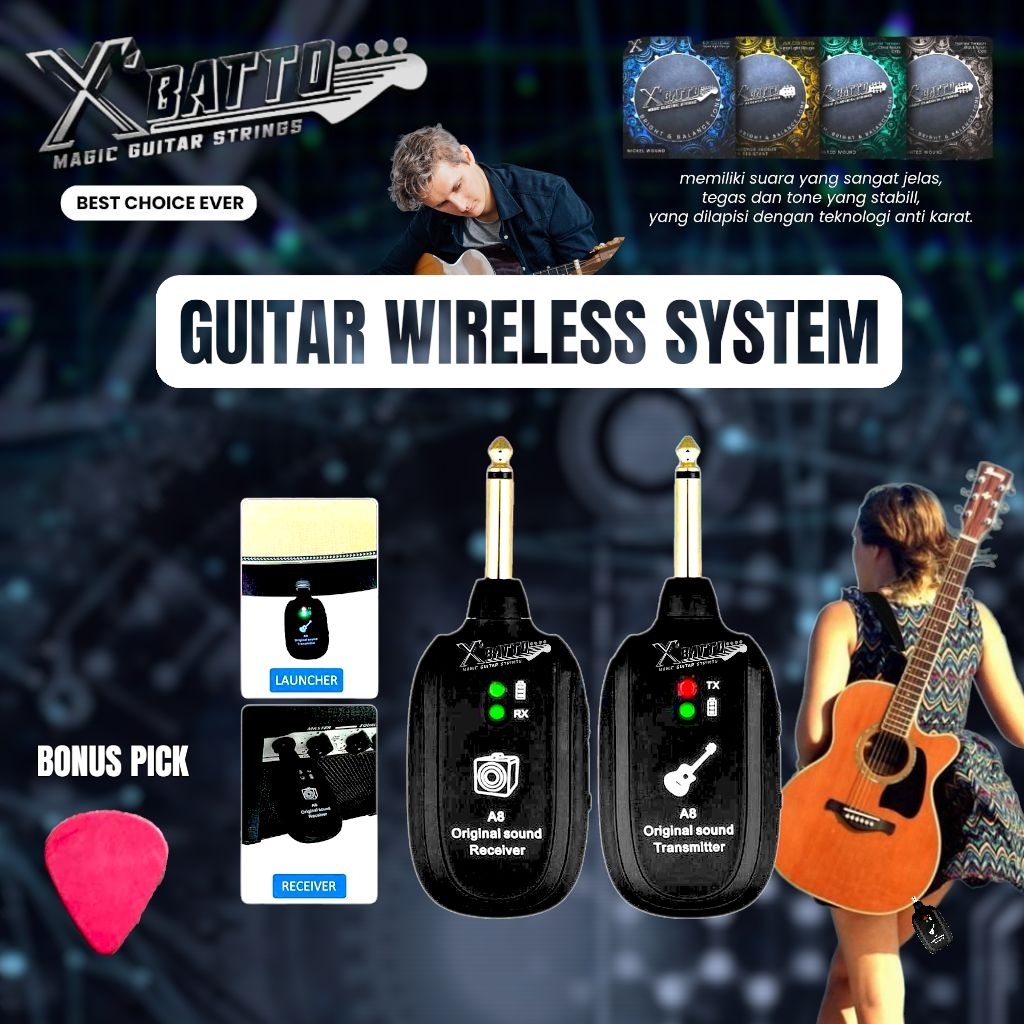 Xbatto Gitar Wireless 2.4G Wireless System GitarTransmitter Receiver A8