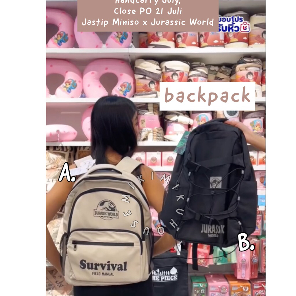 HANDCARRY MINISO X JURASSIC WORLD TAS BACKPACK CROSS BAG RANSEL CROSSBAG DINOSAURUS JURASSIC WORLD M