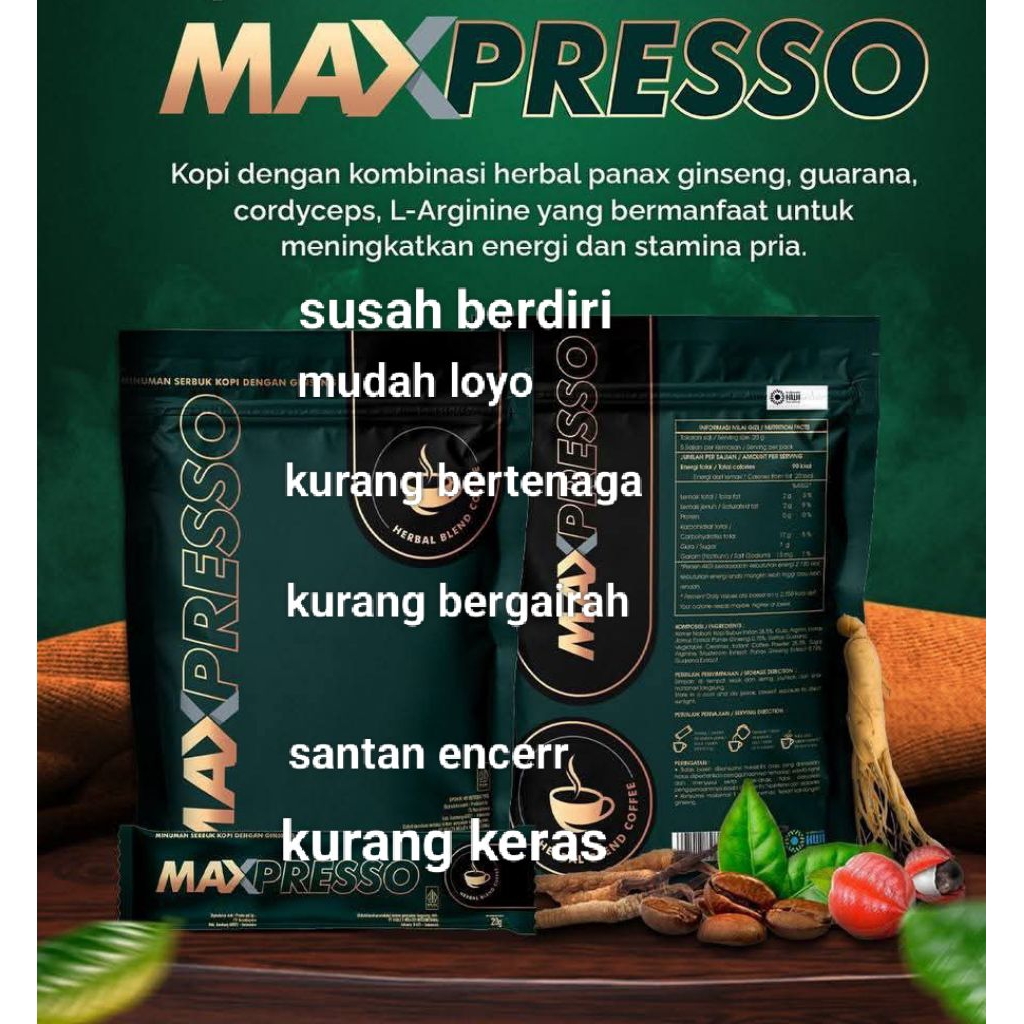 

Kopi Maxpresoo Original BPOM kopi gingseng 1 box isi 5saset