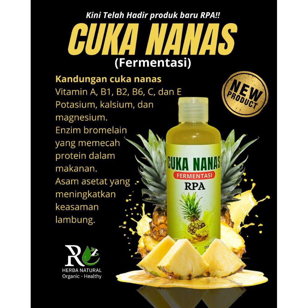

Cuka nanas RPA 100% Alami tanpa gula, di pilih dengan bahan bahan yang berkualitas.