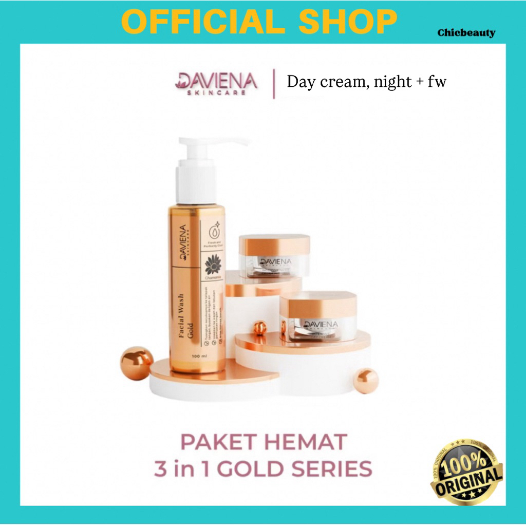 PAKET DAVIENA GOLD SERIES / ECERAN ACNE SKINCARE / CREAM GOLD DAVIENA SKINCARE