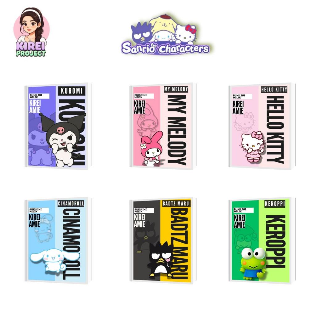 

Buku Tulis Sanrio Custom Nama| My melody, Cinnamoroll,Badtz Maru,Hello Kitty,Kuromi By Kirei Project