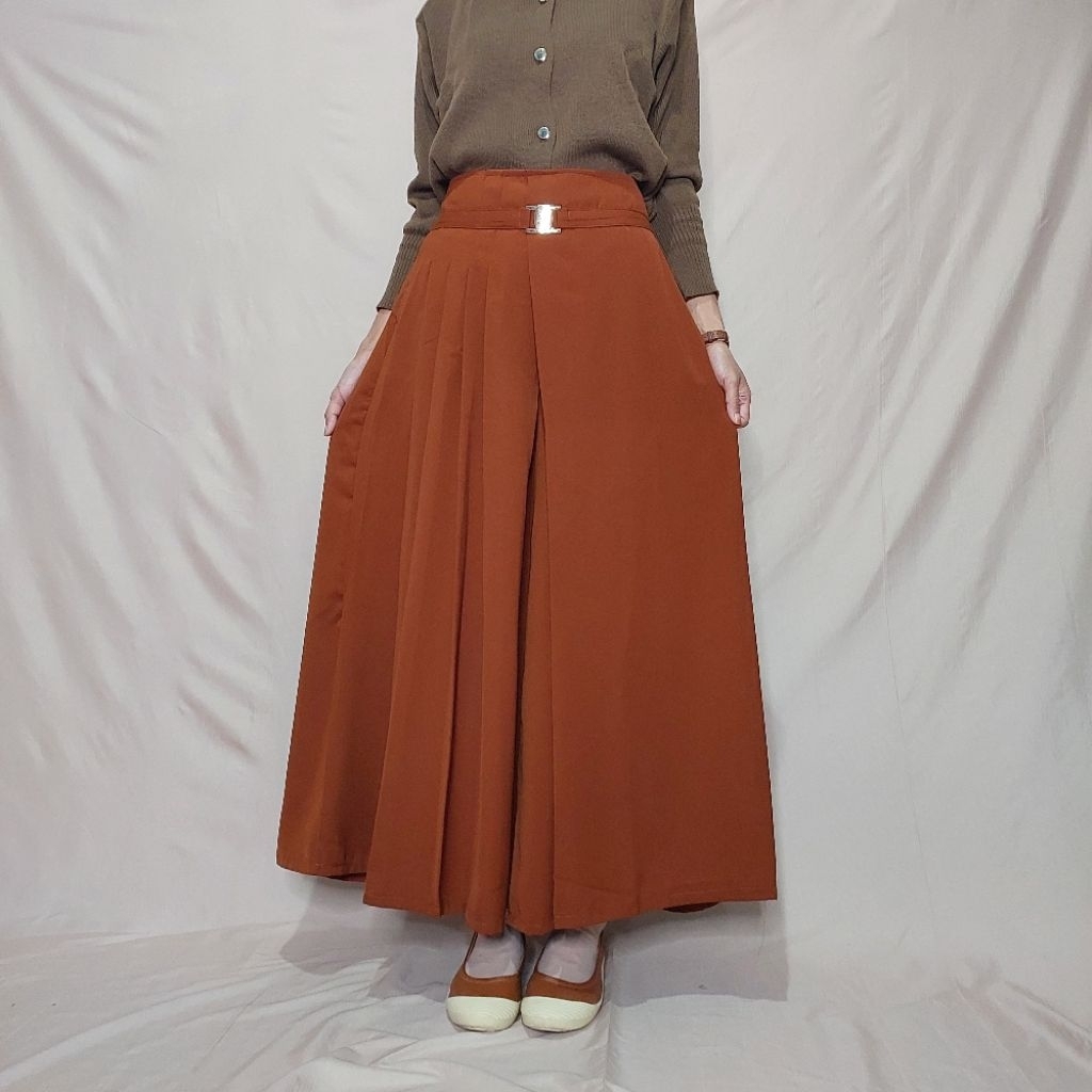 Kulot Panjang Wanita Model Rok Rempel Premium – Celana Kulot Modis Elegan Kekinian Ada Belt