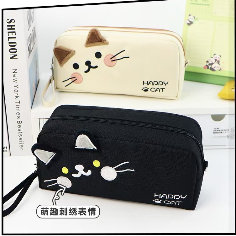 

Large capacity black and white cat pencil case for female elementary school students, stationery bag for primary and secondary school students