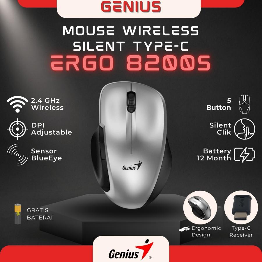 Genius Mouse Ergo NX8200S Wireless Ergonomic Silent Type C Mouse Genius Type c Five Button 1200 DPI