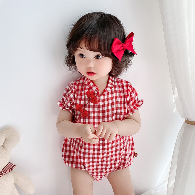 Cheongsam Bayi Baju Monyet Bayi Bayi Perempuan Pakaian Jumpsuit Bodysuit Gaya Cina cheongsam
