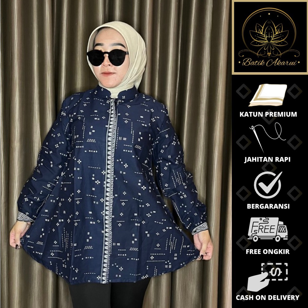 Batik Wanita Modern Jumputan Solo Jumbo Baju Atasan Kerja Kantoran Baju Jumbo Wanita Lengan Panjang