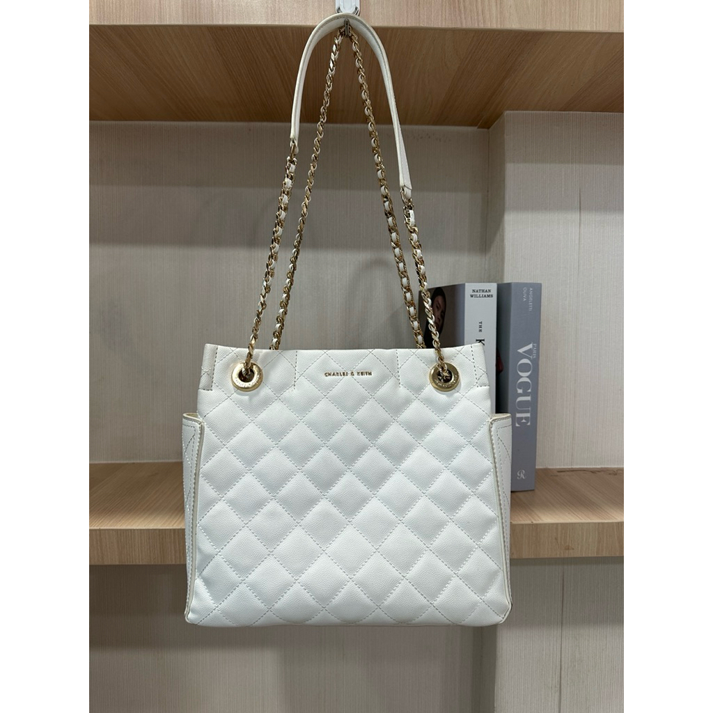 Original Charles & Keith from Sg White Bag Handbag Totebag Tas wanita putih Besar Brand Cnk Daily ba