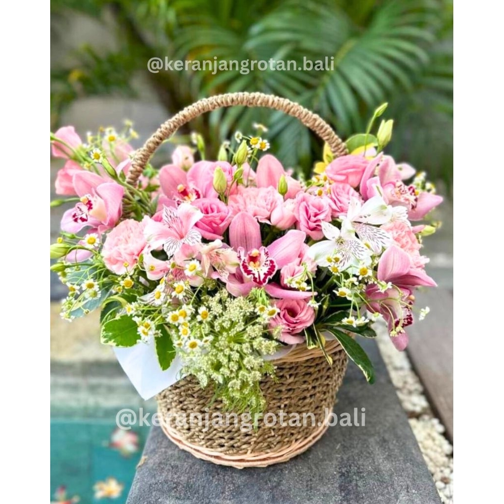 Keranjang Sigras Bulat Bunga (rotan parcel/florist)
