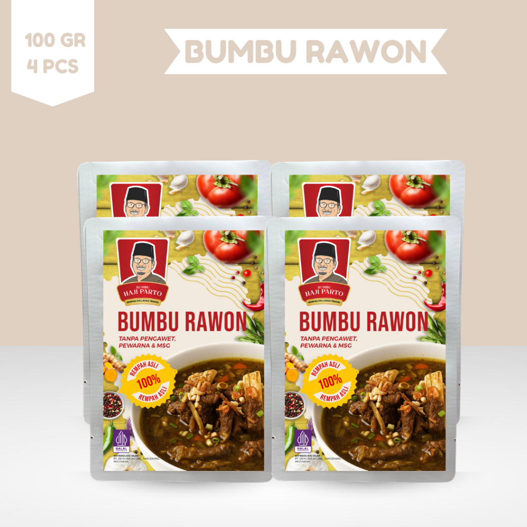 

Paket 4 PCS Bumbu Rawon Haji Parto 100 gram - Tanpa MSG & Tanpa Pengawet