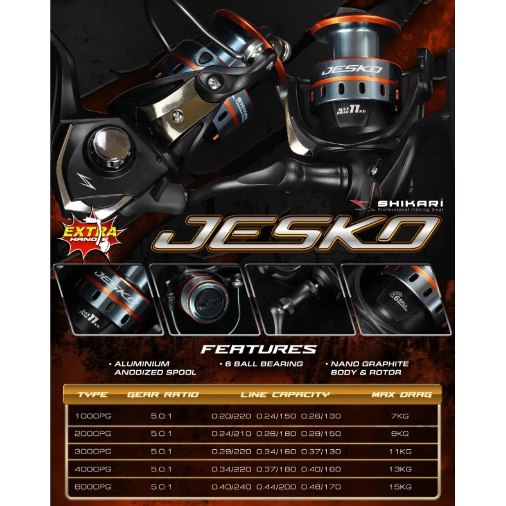 Reel Spinning  Shikari Jesko - Reel Pancing Halus & Kuat, Drag Hingga 15 KG