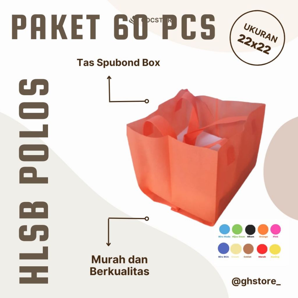 

Tas Spunbond Goodiebag Kotak Nasi 22 x 22 Tas Hajatan Lipat Samping Nasi Kotak Murah ( Isi 60 Pcs ) PAKET HEMAT