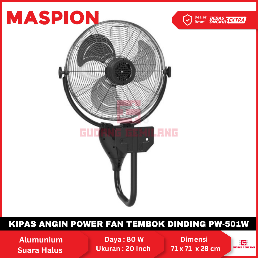 Kipas Angin Power Fan Tembok Dinding 20 Inch Tornado PW-501W MASPION